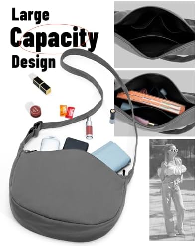 Trendy Crossbody Sling Bag for Women Men: Crescent Bag with Adjustable Strap, 2 Zippers, Lightweight