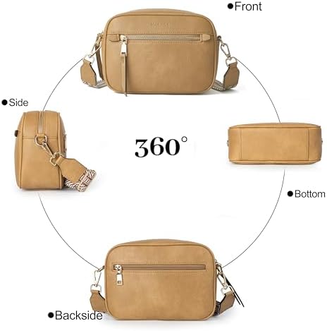 MUHUASHI Small Crossbody Bag for Women with Triple Pockets and Vegan Leather Shoulder Camera Purse Featuring Long Guitar