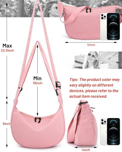 Trendy Crossbody Sling Bag for Women Men: Crescent Bag with Adjustable Strap, 2 Zippers, Lightweight