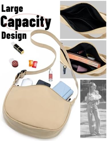 Trendy Crossbody Sling Bag for Women Men: Crescent Bag with Adjustable Strap, 2 Zippers, Lightweight