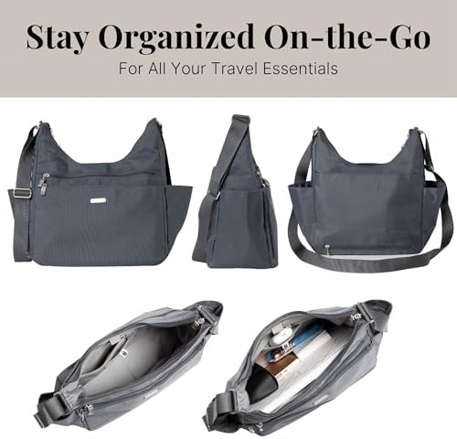 Baggallini Essential Hobo Handbag for Women W/RFID Protection Lightweight Travel Purse Handbag Crossbody Bag