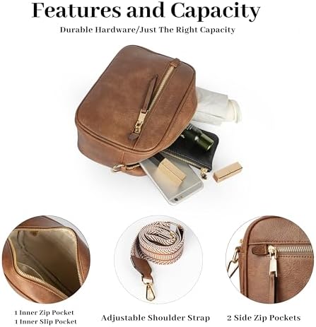 MUHUASHI Small Crossbody Bag for Women with Triple Pockets and Vegan Leather Shoulder Camera Purse Featuring Long Guitar