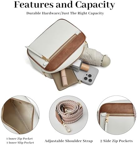 MUHUASHI Small Crossbody Bag for Women with Triple Pockets and Vegan Leather Shoulder Camera Purse Featuring Long Guitar