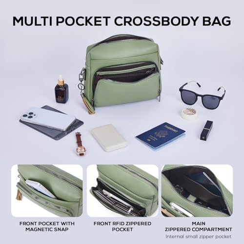 POIUGOYA Trendy Vegan Leather Crossbody Purse for Women, Travel Compatible with Built-in Wallet Medium Size