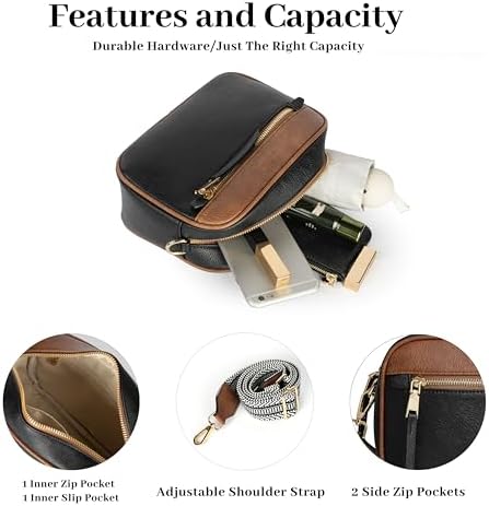 MUHUASHI Small Crossbody Bag for Women with Triple Pockets and Vegan Leather Shoulder Camera Purse Featuring Long Guitar