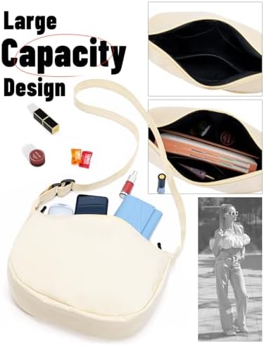 Trendy Crossbody Sling Bag for Women Men: Crescent Bag with Adjustable Strap, 2 Zippers, Lightweight