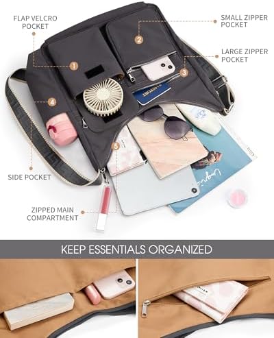 KALIDI Fancy Forest Nylon Crossbody Bags for Women Casual Work Travel Trendy Cross Body Purse with Multiple Pockets