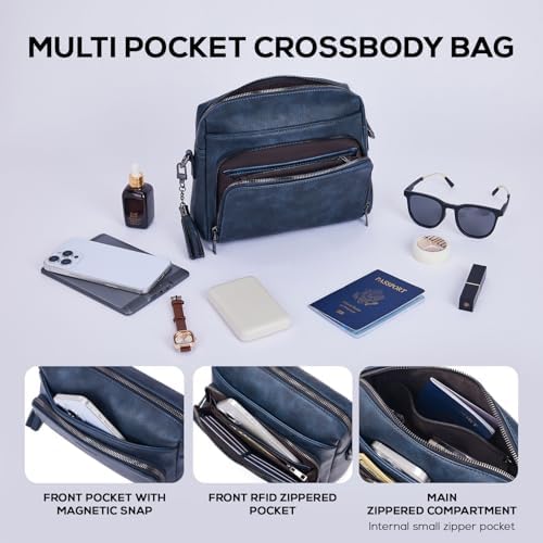 POIUGOYA Trendy Vegan Leather Crossbody Purse for Women, Travel Compatible with Built-in Wallet Medium Size
