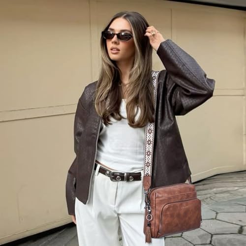 POIUGOYA Trendy Vegan Leather Crossbody Purse for Women, Travel Compatible with Built-in Wallet Medium Size