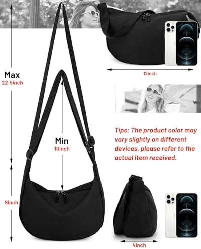 Trendy Crossbody Sling Bag for Women Men: Crescent Bag with Adjustable Strap, 2 Zippers, Lightweight