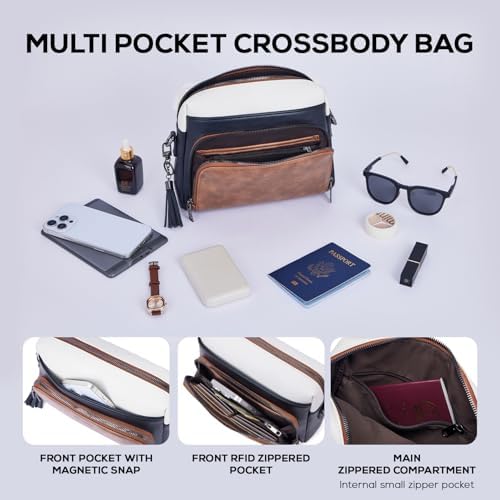 POIUGOYA Trendy Vegan Leather Crossbody Purse for Women, Travel Compatible with Built-in Wallet Medium Size