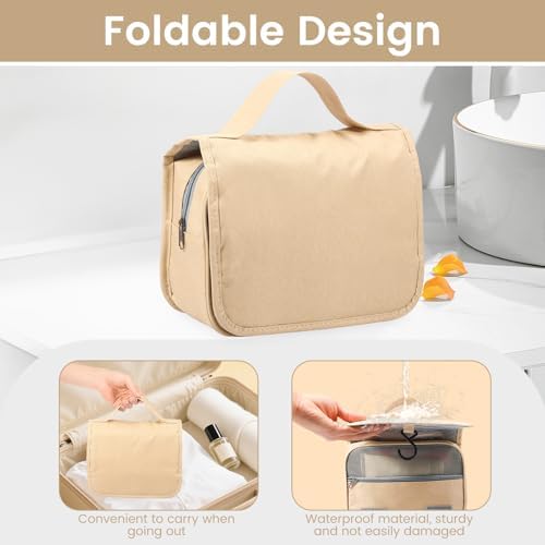 Portable Hanging Organizer for Travel-Sized Toiletries for Men and Women - Waterproof Foldable Makeup Bag with 3 Compar