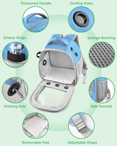 Portable Guinea Pig Carrier Backpack for Pet Bunny Chinchilla Outgoing with Water Bottle Holder & Detachable Pad (Pink)