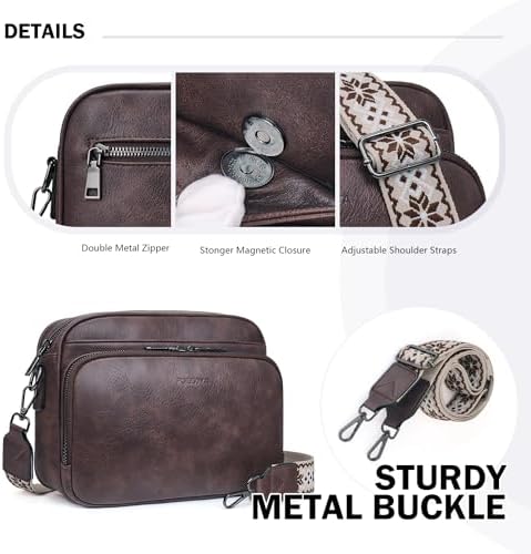 POIUGOYA Trendy Vegan Leather Crossbody Purse for Women, Travel Compatible with Built-in Wallet Medium Size