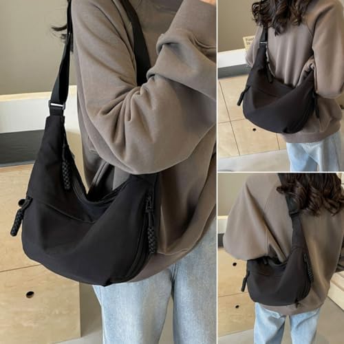 MadGrandeur Nylon Crossbody Bags for Women, Lightweight and Stylish Over Shoulder Purse | Trendy Medium Crescent Bag by