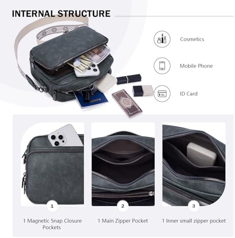 POIUGOYA Trendy Vegan Leather Crossbody Purse for Women, Travel Compatible with Built-in Wallet Medium Size