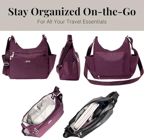 Baggallini Essential Hobo Handbag for Women W/RFID Protection Lightweight Travel Purse Handbag Crossbody Bag