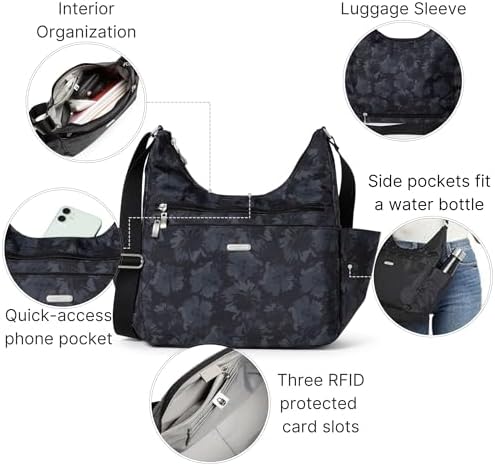 Baggallini Essential Hobo Handbag for Women W/RFID Protection Lightweight Travel Purse Handbag Crossbody Bag