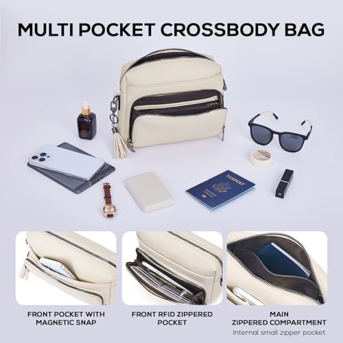 POIUGOYA Trendy Vegan Leather Crossbody Purse for Women, Travel Compatible with Built-in Wallet Medium Size