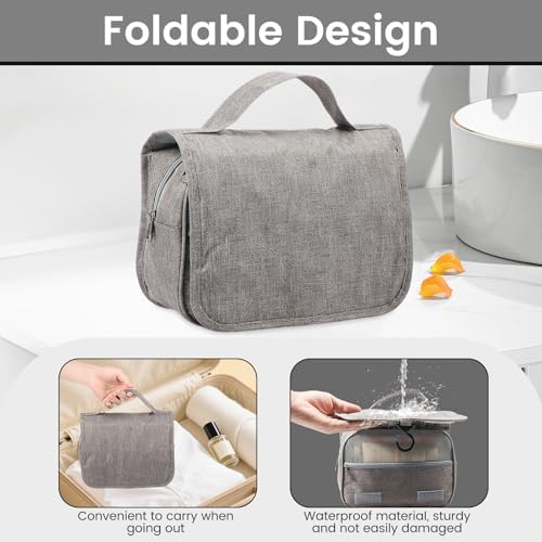 Portable Hanging Organizer for Travel-Sized Toiletries for Men and Women - Waterproof Foldable Makeup Bag with 3 Compar