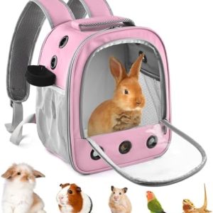 Portable Guinea Pig Carrier Backpack for Pet Bunny Chinchilla Outgoing with Water Bottle Holder & Detachable Pad (Pink)