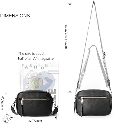 MUHUASHI Small Crossbody Bag for Women with Triple Pockets and Vegan Leather Shoulder Camera Purse Featuring Long Guitar