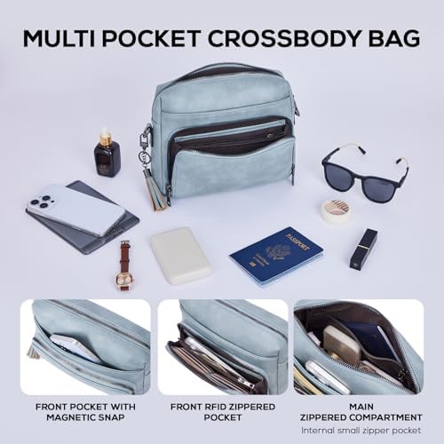 POIUGOYA Trendy Vegan Leather Crossbody Purse for Women, Travel Compatible with Built-in Wallet Medium Size