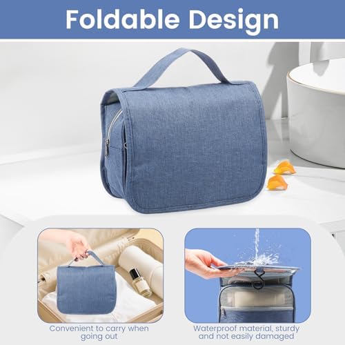 Portable Hanging Organizer for Travel-Sized Toiletries for Men and Women - Waterproof Foldable Makeup Bag with 3 Compar