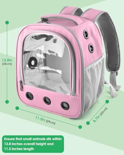 Portable Guinea Pig Carrier Backpack for Pet Bunny Chinchilla Outgoing with Water Bottle Holder & Detachable Pad (Pink)