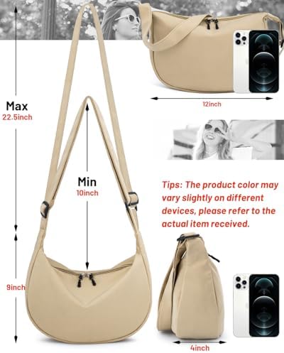 Trendy Crossbody Sling Bag for Women Men: Crescent Bag with Adjustable Strap, 2 Zippers, Lightweight