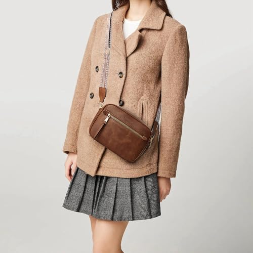 MUHUASHI Small Crossbody Bag for Women with Triple Pockets and Vegan Leather Shoulder Camera Purse Featuring Long Guitar