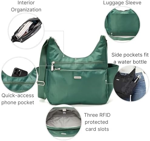 Baggallini Essential Hobo Handbag for Women W/RFID Protection Lightweight Travel Purse Handbag Crossbody Bag