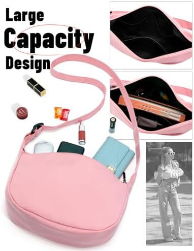 Trendy Crossbody Sling Bag for Women Men: Crescent Bag with Adjustable Strap, 2 Zippers, Lightweight