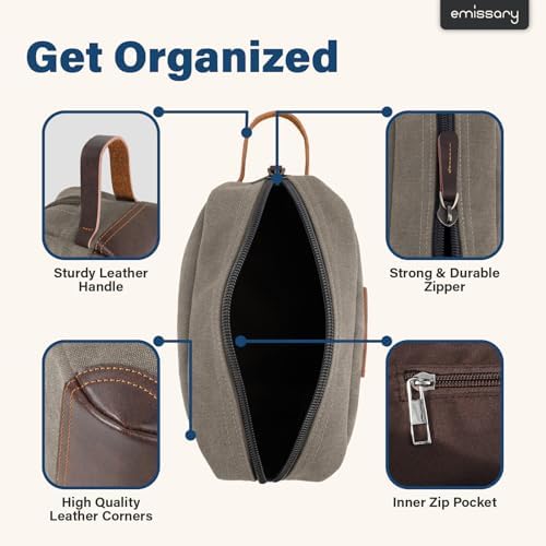 Men's Emissary Water-Resistant Toiletry Bag | Men’s Emissary Canvas Travel Dopp Kit | Men's Emissary Travel Bathroom Ba