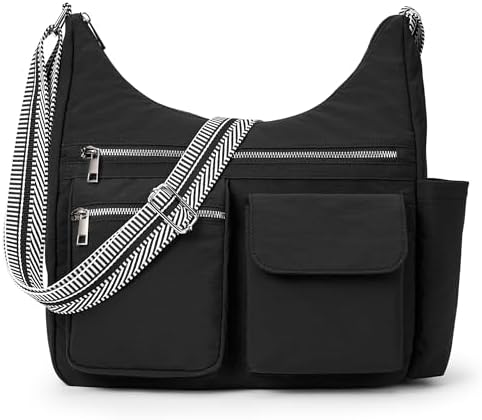 KALIDI Fancy Forest Nylon Crossbody Bags for Women Casual Work Travel Trendy Cross Body Purse with Multiple Pockets