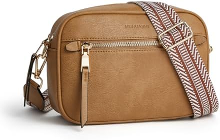 MUHUASHI Small Crossbody Bag for Women with Triple Pockets and Vegan Leather Shoulder Camera Purse Featuring Long Guitar