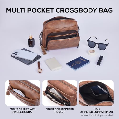 POIUGOYA Trendy Vegan Leather Crossbody Purse for Women, Travel Compatible with Built-in Wallet Medium Size