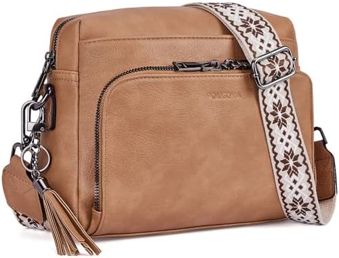 POIUGOYA Trendy Vegan Leather Crossbody Purse for Women, Travel Compatible with Built-in Wallet Medium Size