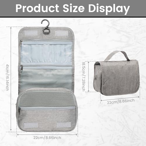 Portable Hanging Organizer for Travel-Sized Toiletries for Men and Women - Waterproof Foldable Makeup Bag with 3 Compar