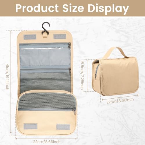 Portable Hanging Organizer for Travel-Sized Toiletries for Men and Women - Waterproof Foldable Makeup Bag with 3 Compar