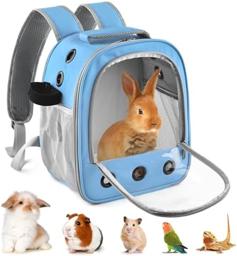 Portable Guinea Pig Carrier Backpack for Pet Bunny Chinchilla Outgoing with Water Bottle Holder & Detachable Pad (Pink)