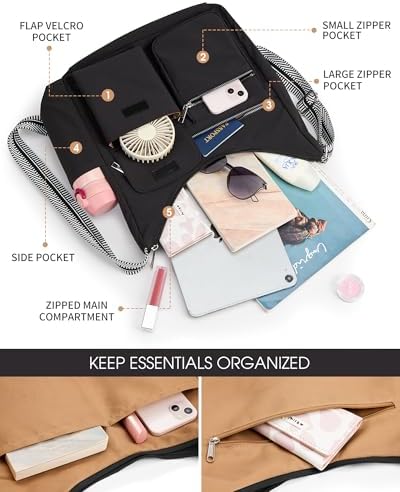 KALIDI Fancy Forest Nylon Crossbody Bags for Women Casual Work Travel Trendy Cross Body Purse with Multiple Pockets