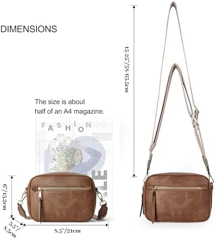 MUHUASHI Small Crossbody Bag for Women with Triple Pockets and Vegan Leather Shoulder Camera Purse Featuring Long Guitar