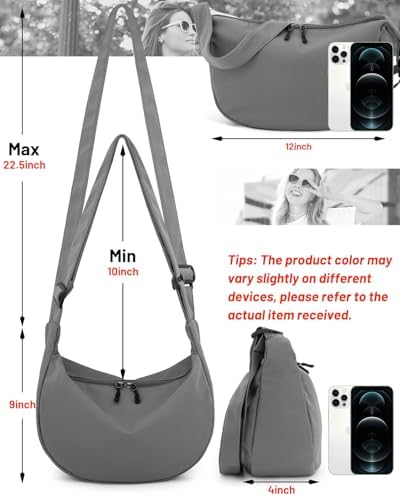 Trendy Crossbody Sling Bag for Women Men: Crescent Bag with Adjustable Strap, 2 Zippers, Lightweight