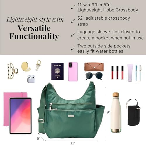 Baggallini Essential Hobo Handbag for Women W/RFID Protection Lightweight Travel Purse Handbag Crossbody Bag