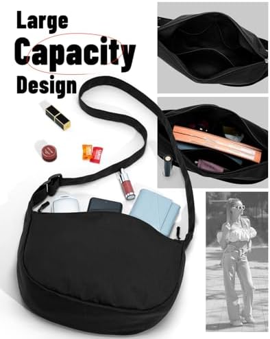 Trendy Crossbody Sling Bag for Women Men: Crescent Bag with Adjustable Strap, 2 Zippers, Lightweight