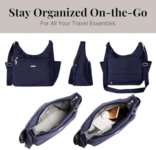 Baggallini Essential Hobo Handbag for Women W/RFID Protection Lightweight Travel Purse Handbag Crossbody Bag