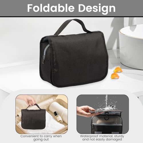 Portable Hanging Organizer for Travel-Sized Toiletries for Men and Women - Waterproof Foldable Makeup Bag with 3 Compar
