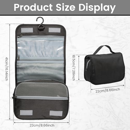 Portable Hanging Organizer for Travel-Sized Toiletries for Men and Women - Waterproof Foldable Makeup Bag with 3 Compar