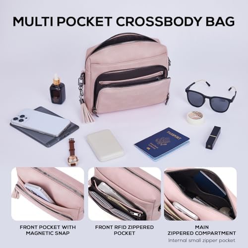 POIUGOYA Trendy Vegan Leather Crossbody Purse for Women, Travel Compatible with Built-in Wallet Medium Size